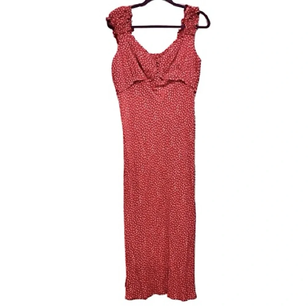🆕 - GAP Crepe Sweetheart Red Floral Print Maxi Dress. Size: Large - Picture 5 of 9